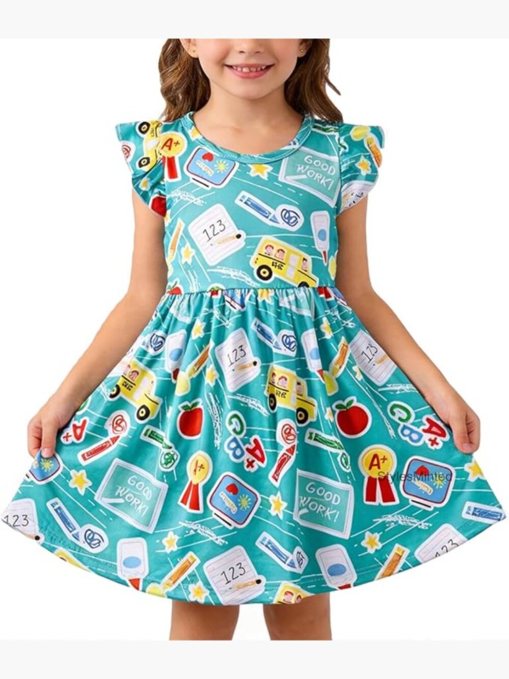 Toddler Girls Flutter Sleeve Dresses Back to School Outfits 2-8Y